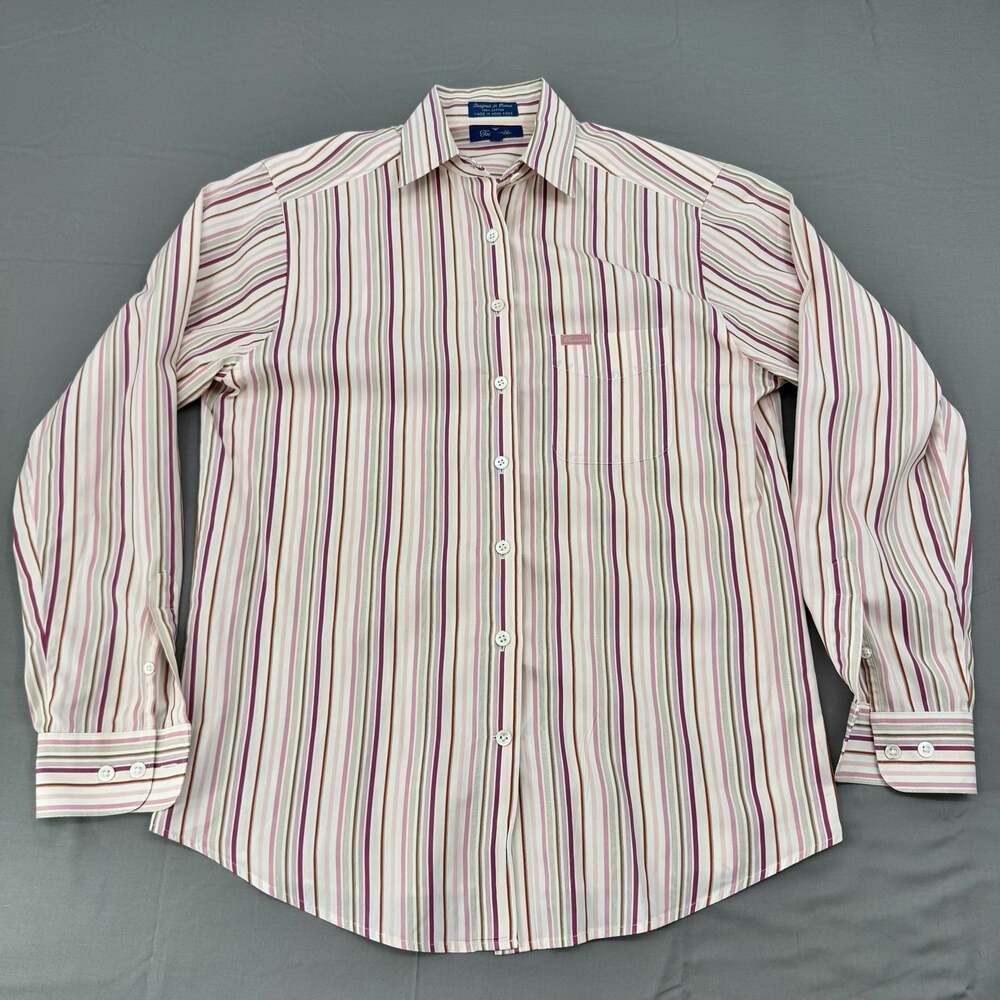 Faconnable Long Sleeve Button Up Shirt Multi Color Striped Cotton Size S